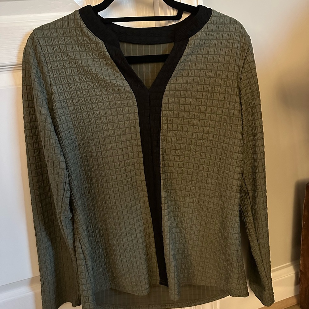 Olive Green Textured Long Sleeve Top